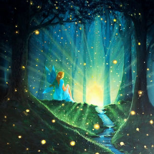 Cheminer par un petit sentier dans la forêt enchantée, et observer une fée qui observe elle-même un spectacle de lumière. d'où provient -il?