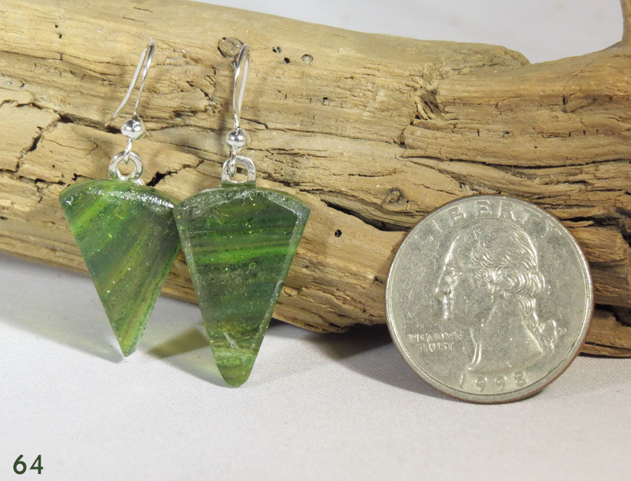 Large Green Swirl Glass Earrings