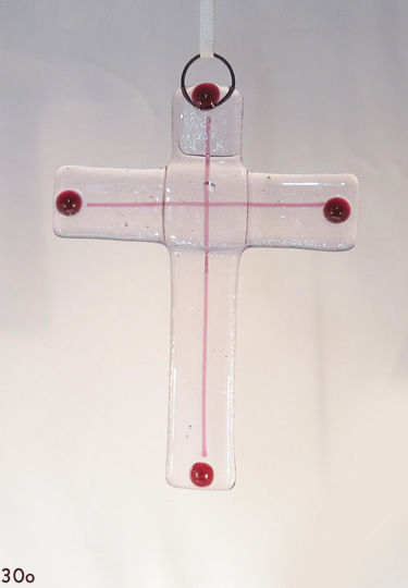 Red & Clear Glass Cross Ornament