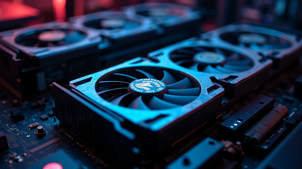 Eye-level view of a cryptocurrency mining setup