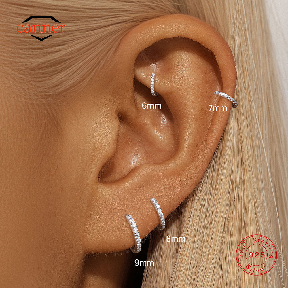 CANNER 1PC 6/7/8/9mm Moissanite 925 Sterling Silver Hoop Earrings Women Round Ci