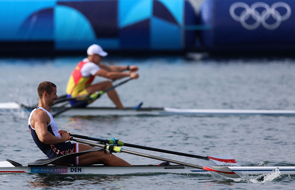 Paris 2024 Olympics - Rowing - Men's Single Sculls Final B - Vaires-sur-Marne Nautical Stadium - Flatwater, Vaires-sur-Marne, France - August 03, 2024. Sverri Nielsen of Denmark in action. /Molly Darlington