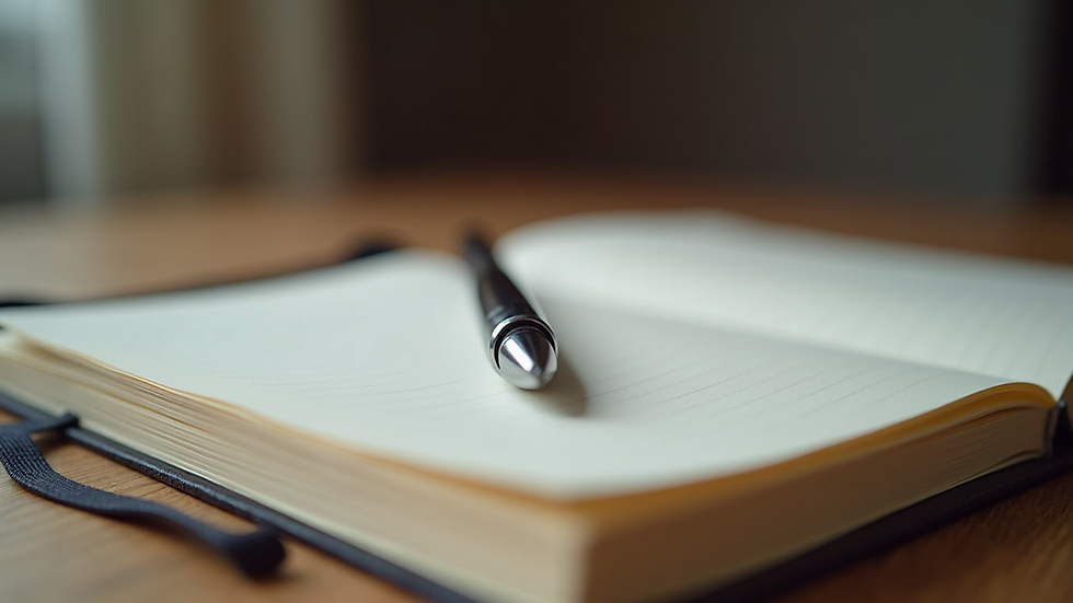 Close-up of a journal and pen on a wooden table, symbolizing self-reflection and recovery