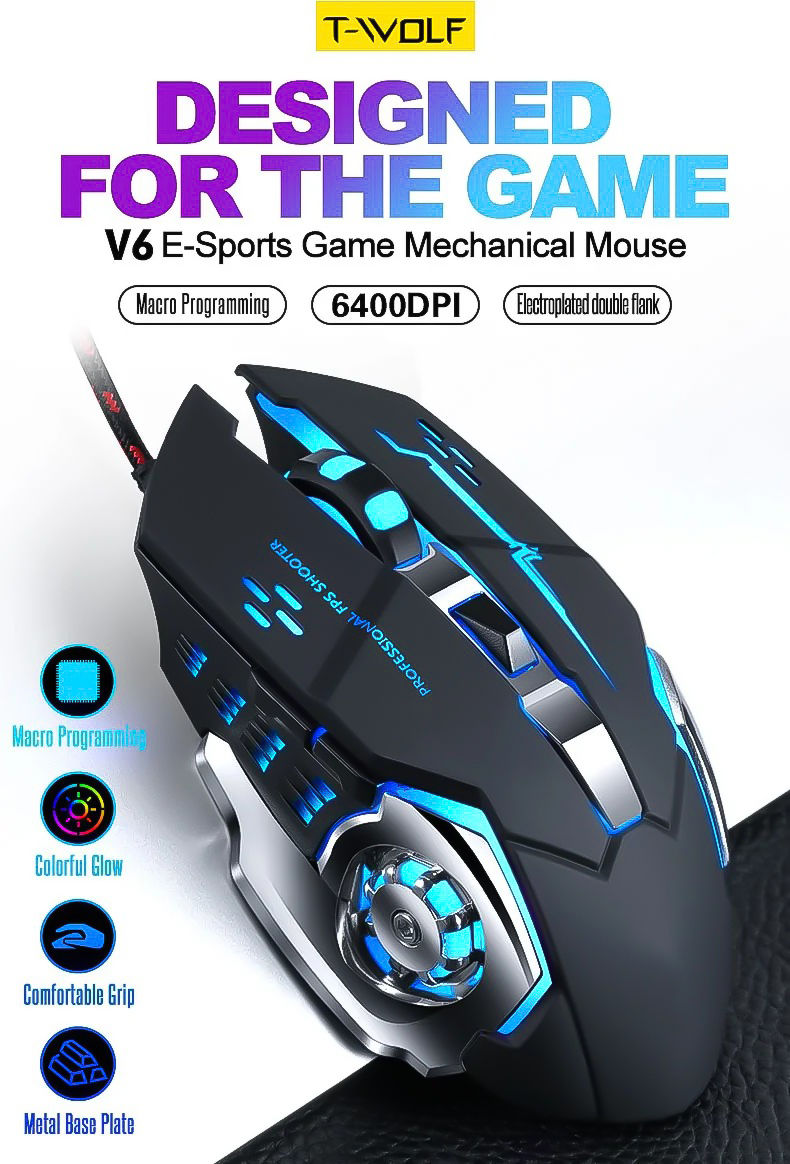Miniatura: Mouse Gamer USB Com LED 4800 DPI 6 Botões - EBAI
