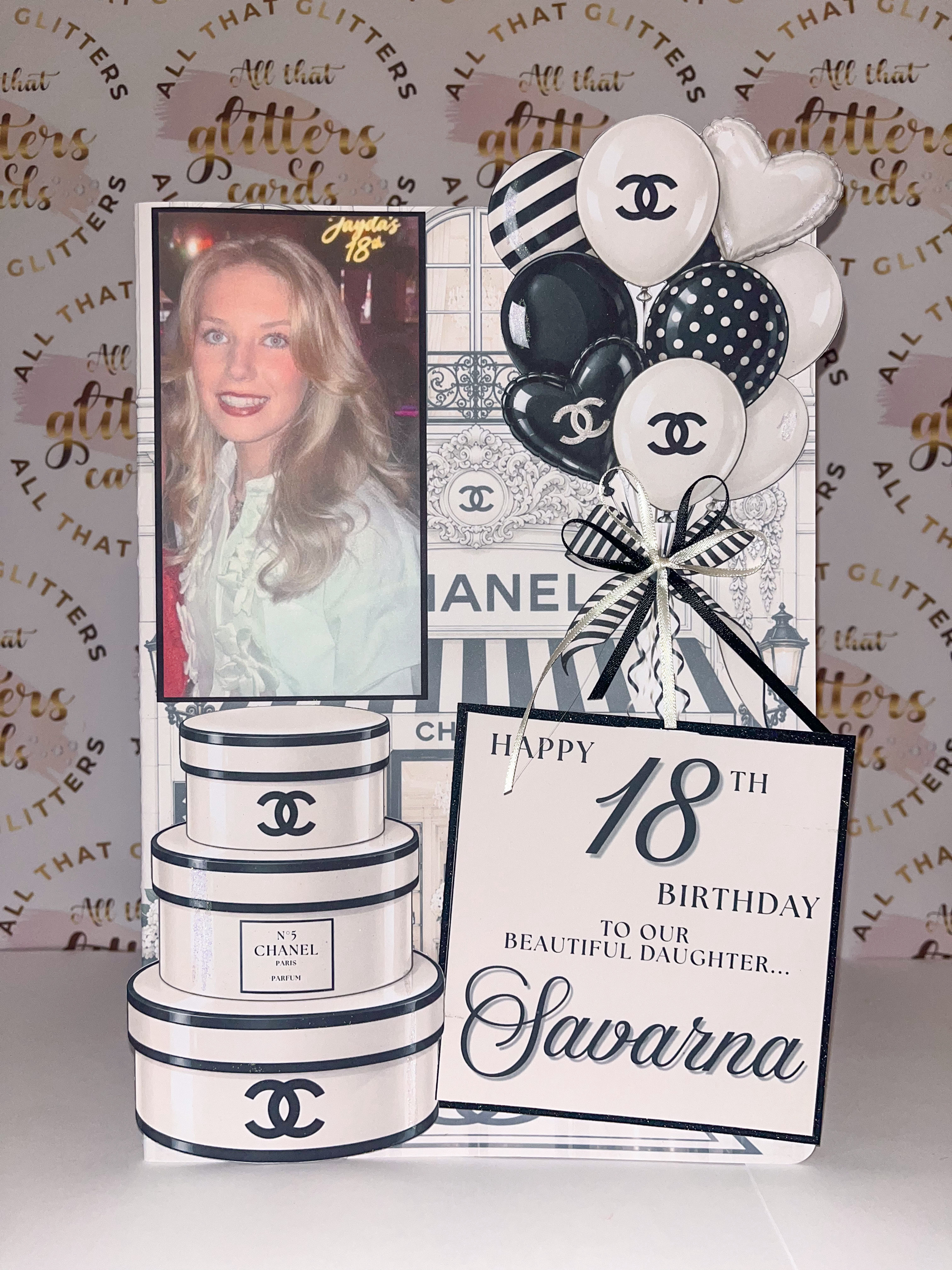 Cream & black shop balloons card