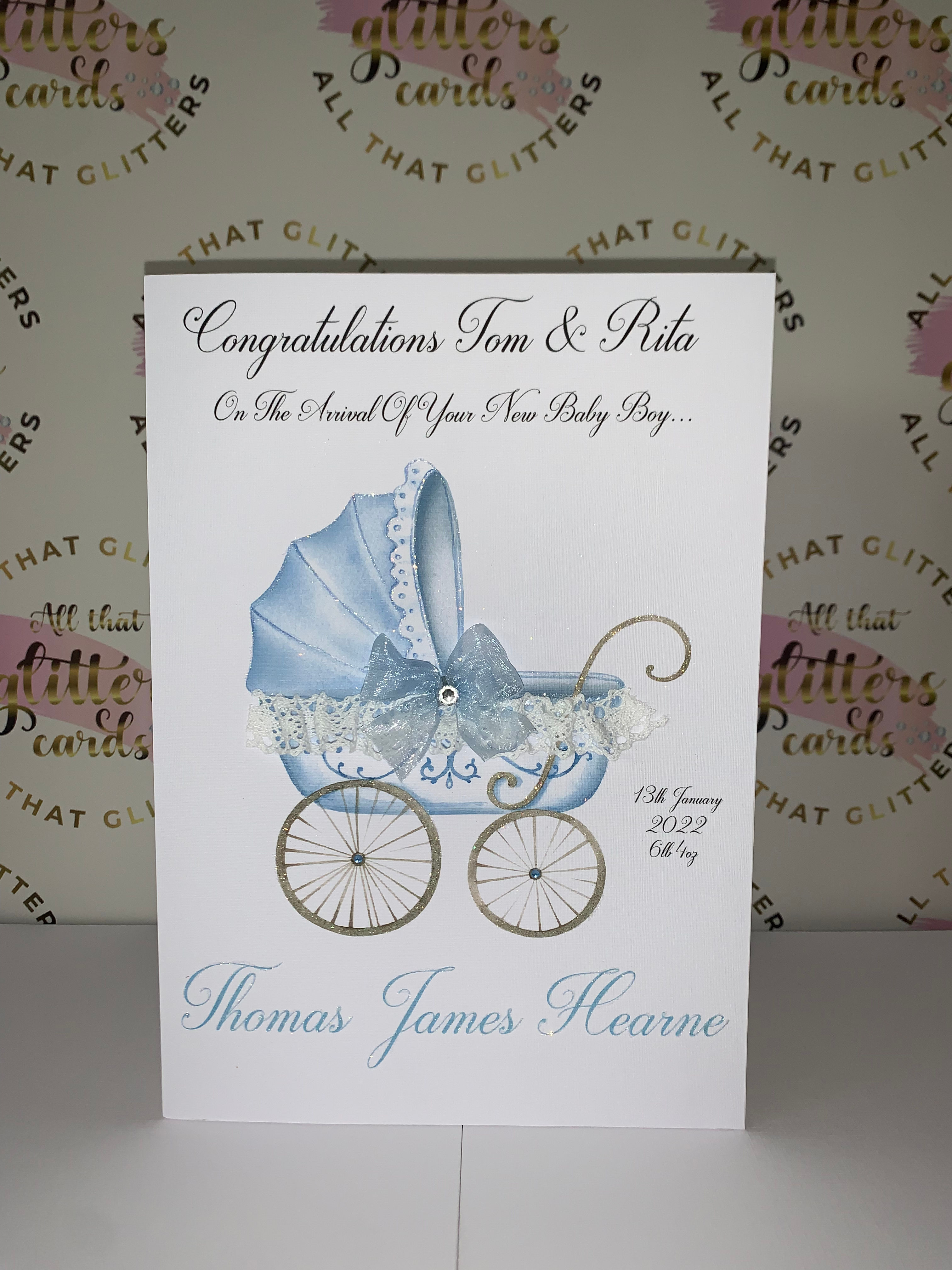 blue lace pram card