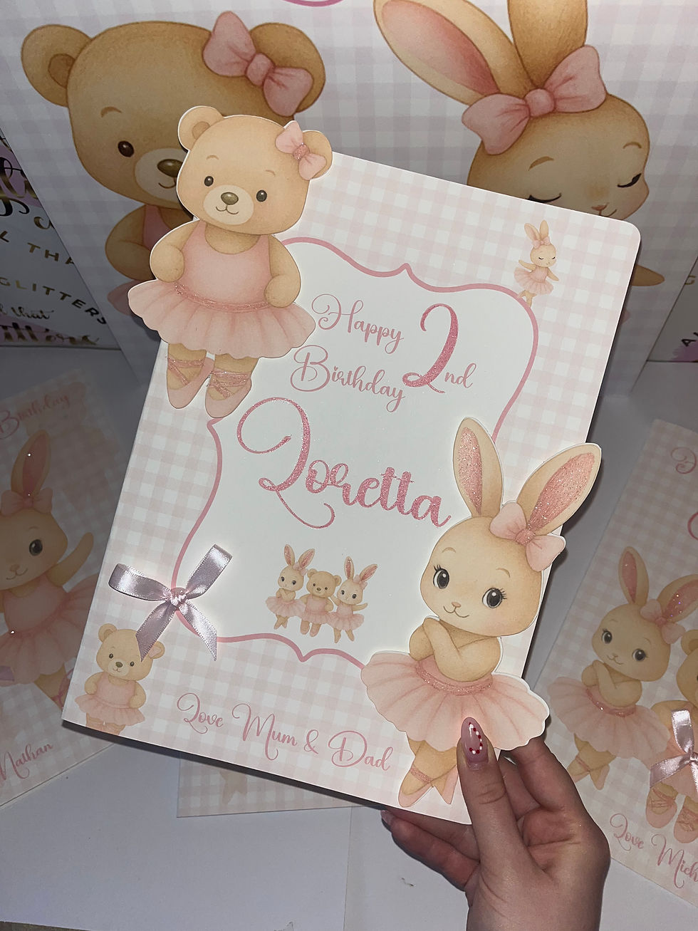 Thumbnail: Ballerina bunny & bear 3D card