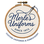 Merle's Uniforms Logo.  Custom uniforms and embridery