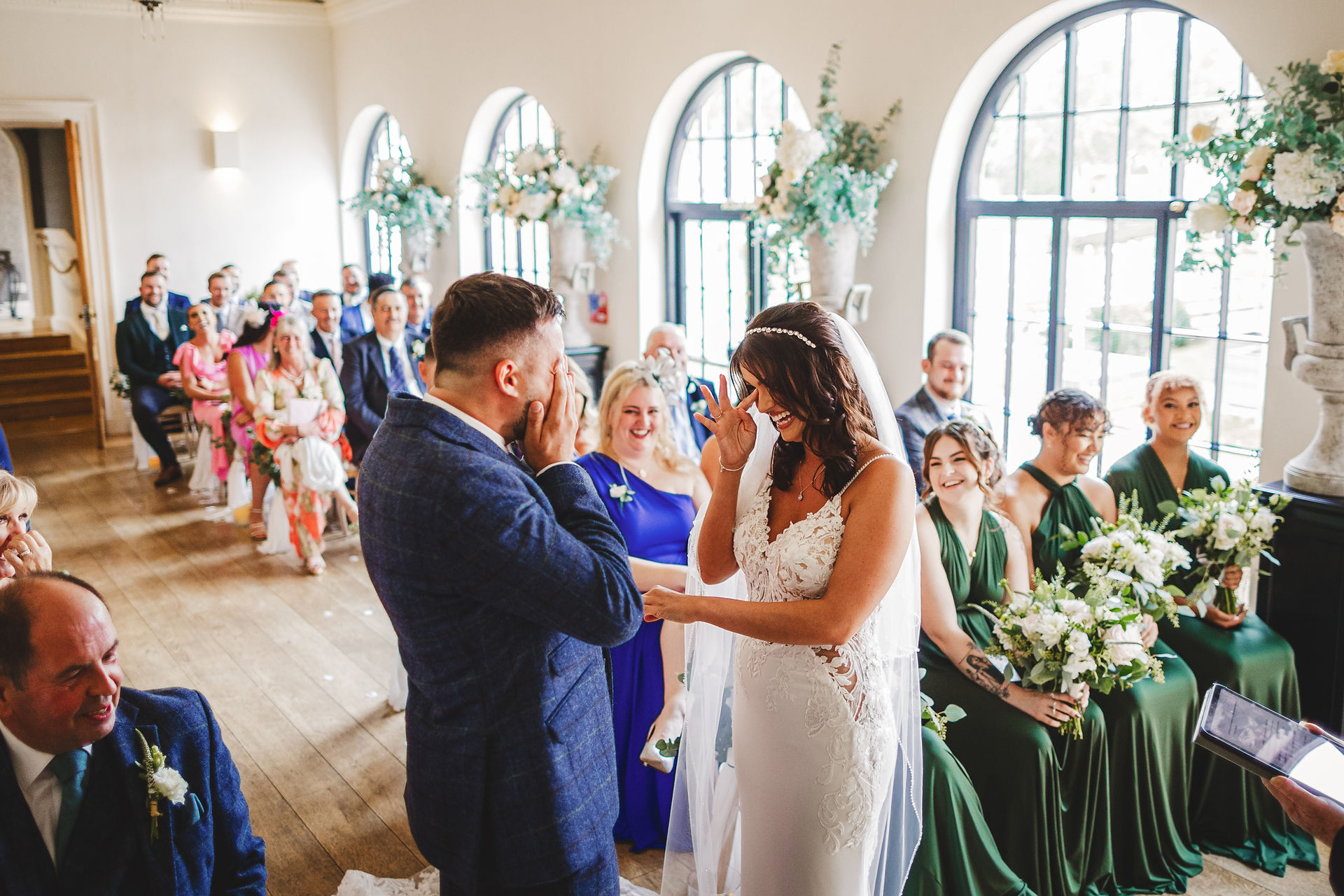 Emotional groom and bride during wedding ceremony, Jon & Anna's Big Day, vows exchanged.