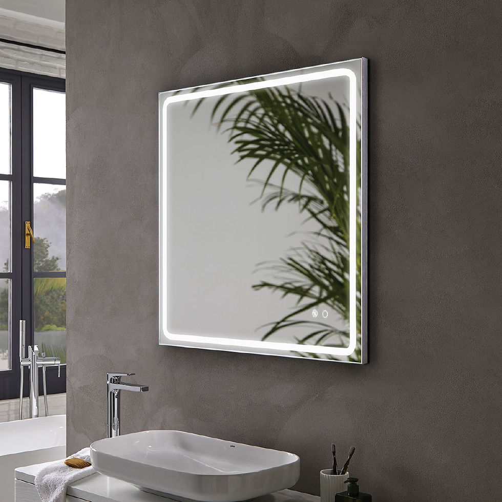 MIA Defogger 700x800mm mirror with brushed aluminium frame and dual touch buttons