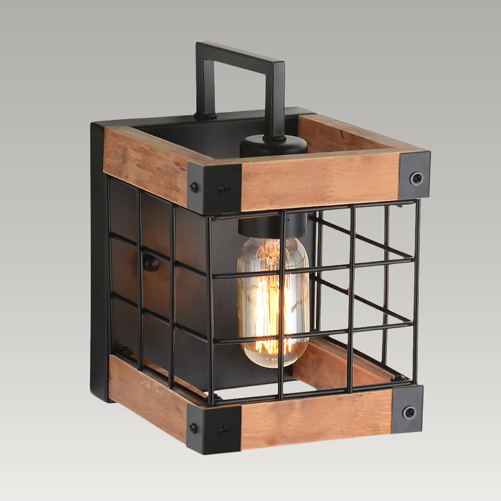 ELR-7001-WBL wood and matt black grid wall light