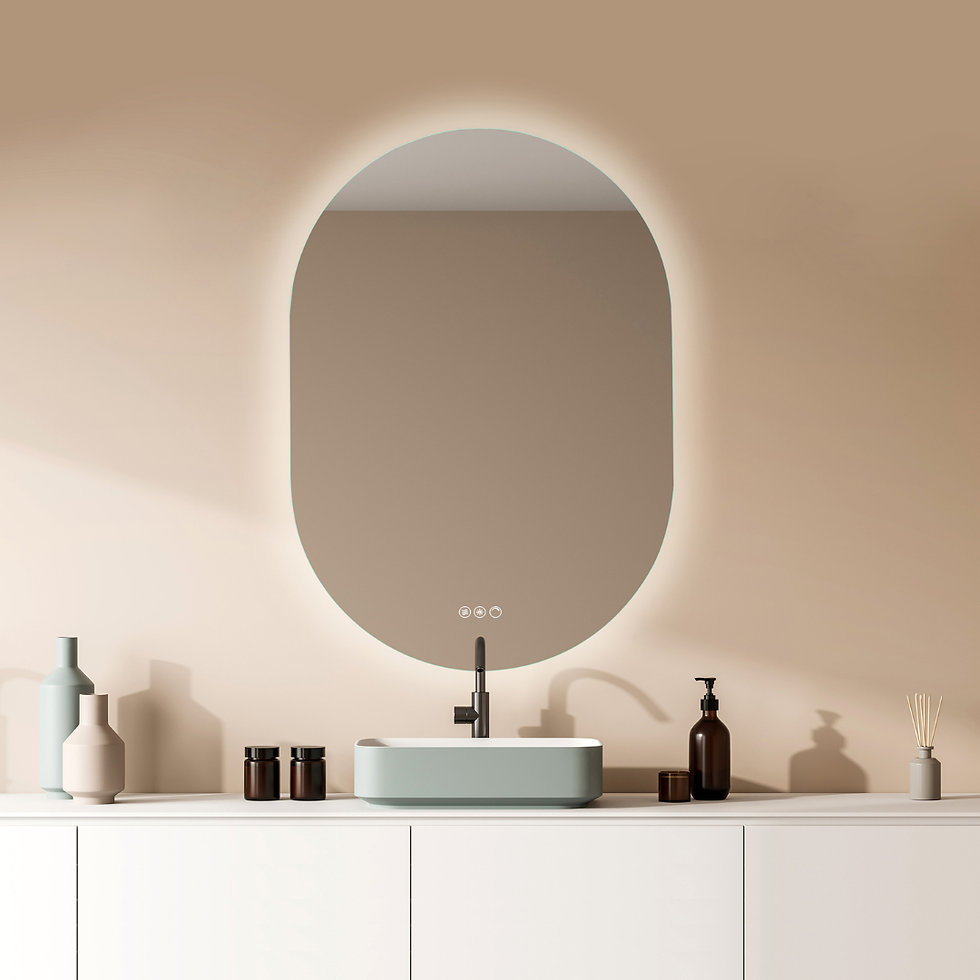 DENISE 600 x 850 illuminated LED bathroom mirror with defogger and ambient wall glow