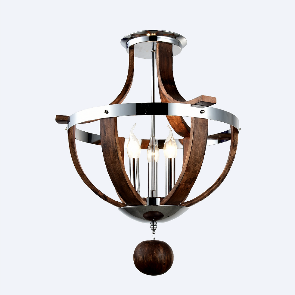 YG17026-3P ceiling light in dark wood with chrome finish and 3 lamps