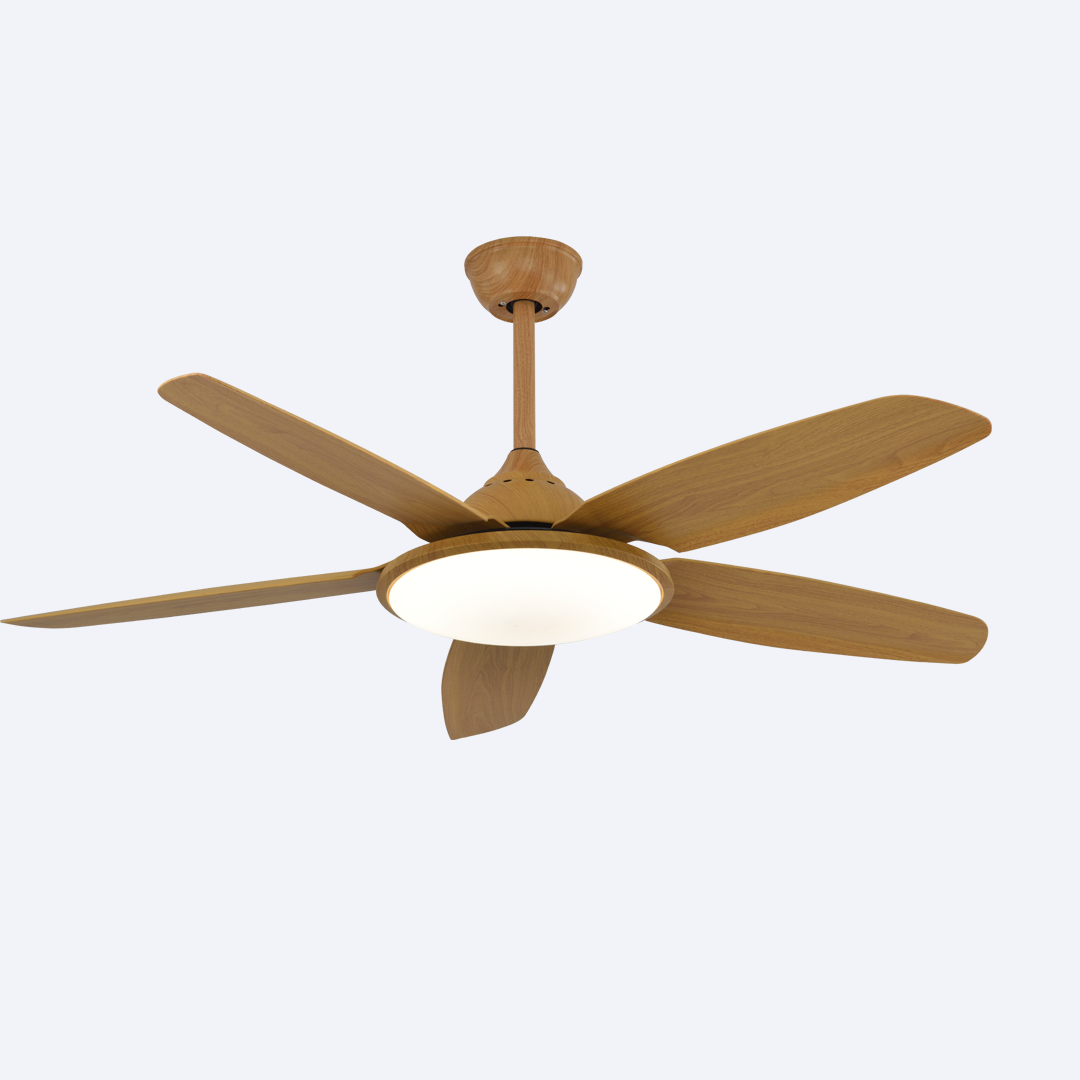 FLR-2501-LWG The Hurricane ceiling fan with 5 light wood blades and integrated LED light