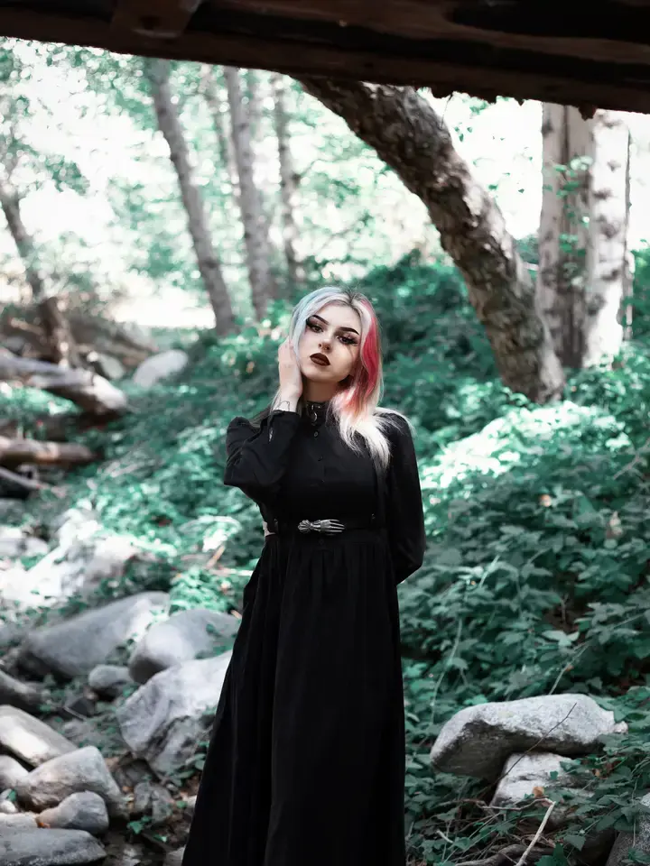 Thumbnail: Seance harness by lively ghosts. A victorian inspired gothic style harness with a hand buckle & black vegan leather