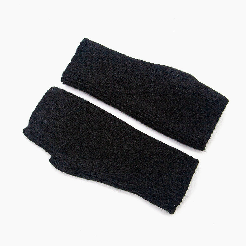 Thumbnail: A piar of warm, knitted, black fingerless gloves wristwarmers.  Alternative, goth, gothic, witchy style