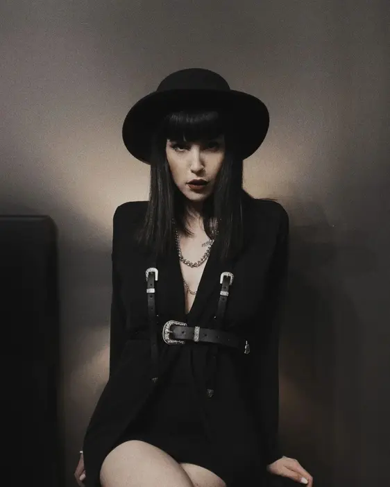 Thumbnail: A punk, goth, gothic, alternative, sexy black and silver belt midnight rider harness from lively ghosts