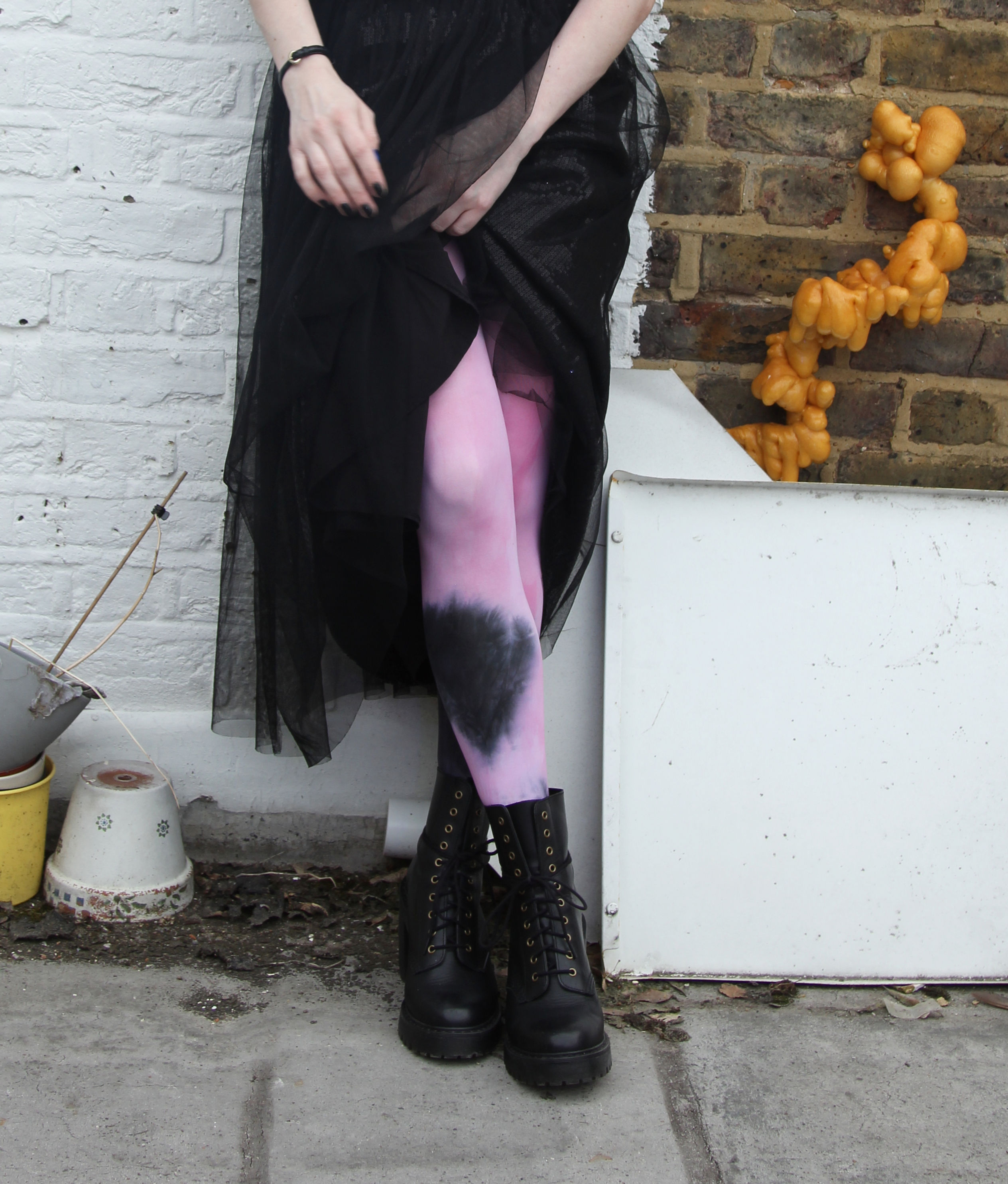light Pink Tie dye, hand dyed dip dyed opaque tights. patterned hosiery japanese fashion kawaii style cute patterned