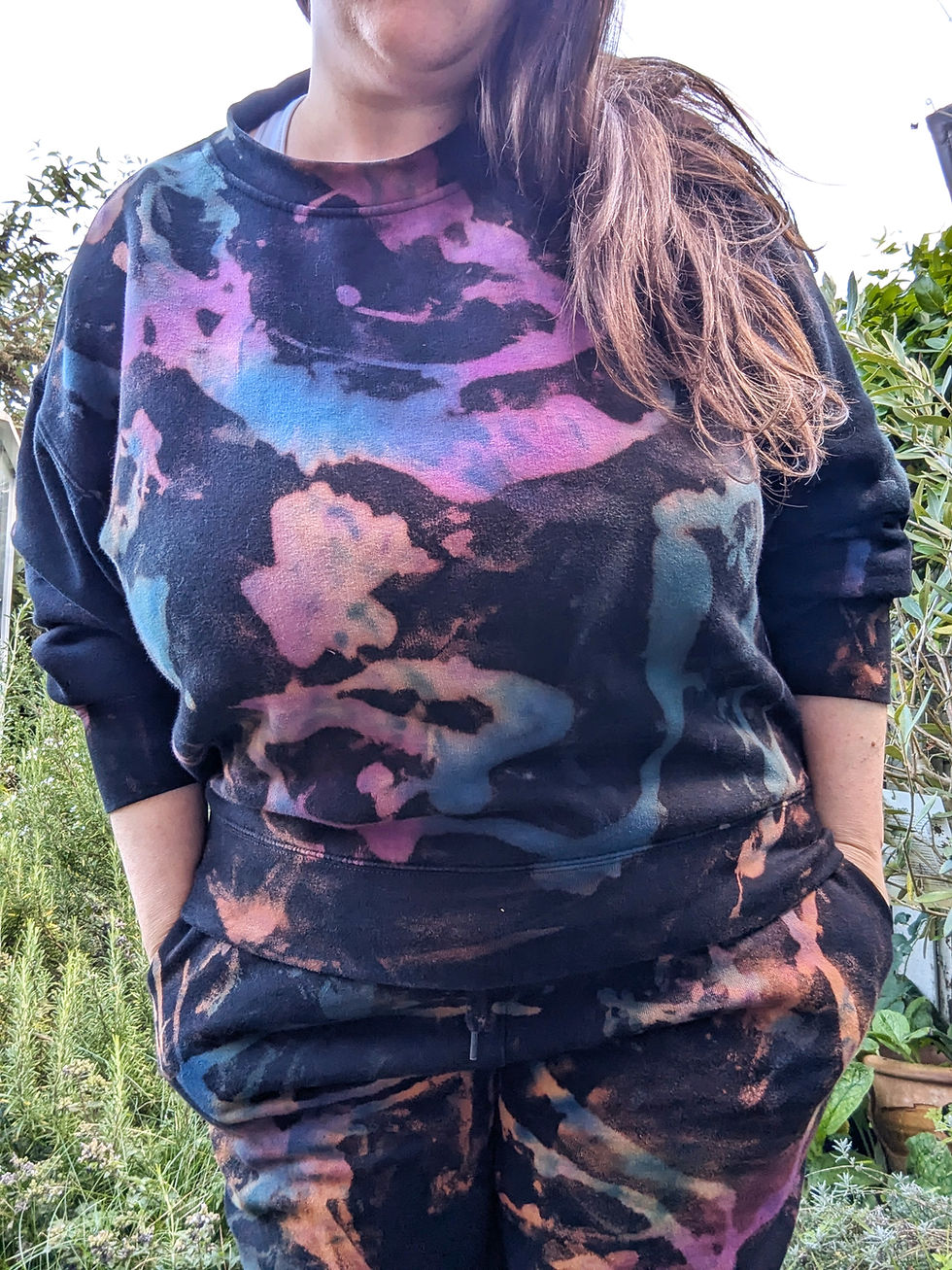 Thumbnail: Loulabelle Couture tie dye tracksuit sweatshirt.  Gothic acid wash pattern in witchy purple, teal green, blue.  Galaxy space
