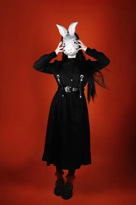 Thumbnail: A punk, goth, gothic, alternative, sexy black and silver belt midnight rider harness from lively ghosts.  Witch, Witchy