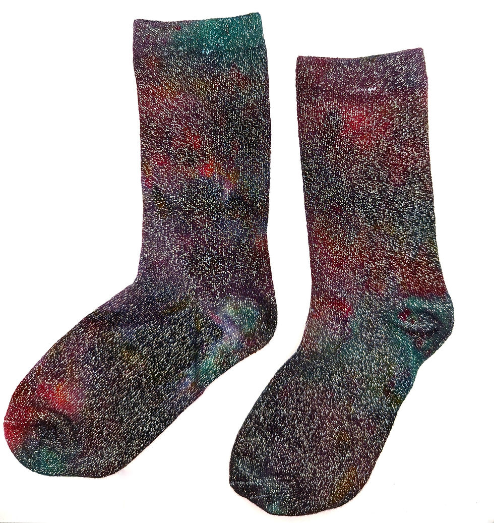 red green purple tie dye Glitter ankle socks silver lurex, sparkly sparkle, shimmer, christmas gift festive, womens, ladies