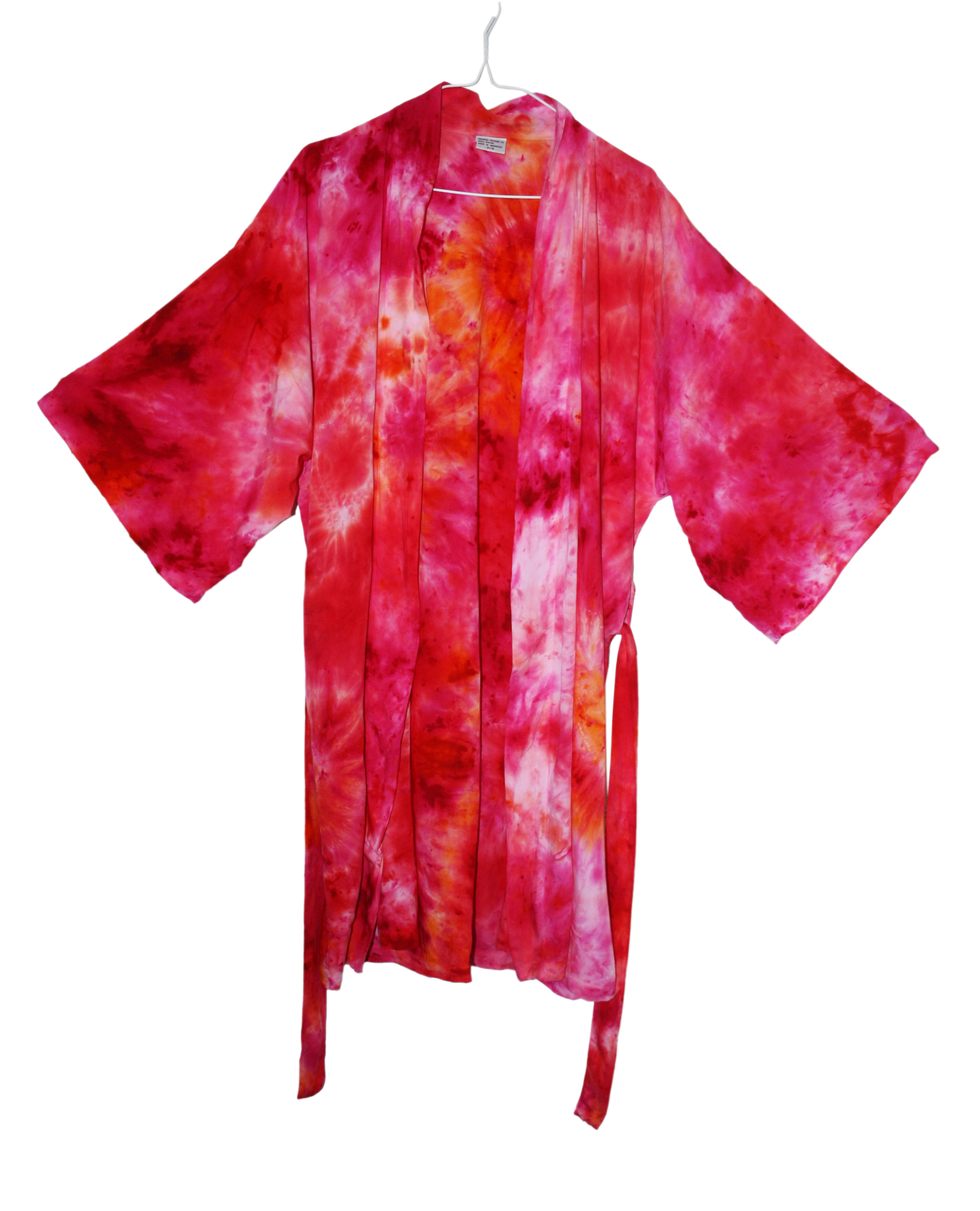 Short kimono robe, duster jacket, tie dye fashion, hippie style, psychedelic clothing, festival fashion, orange, pink, red,
