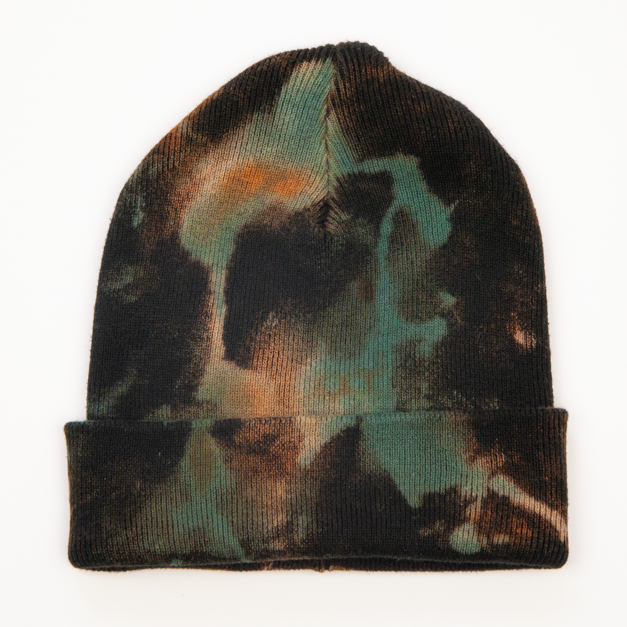Tie dye, acid wash organic cotton beanie hat, teal green, black, goth, gothic, witch, witchy, sustainable