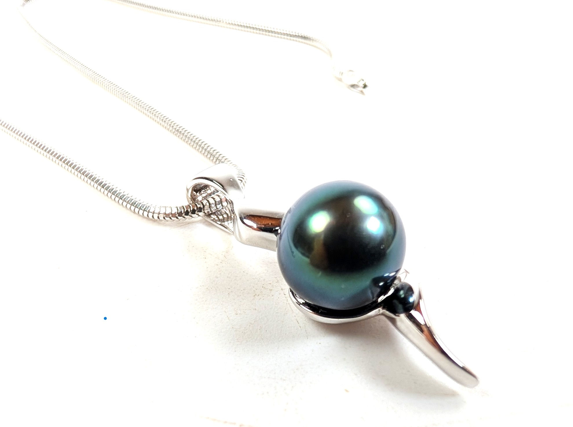 Premium Large Tahitian Black Blue Pearl Pendant Sterling Silver (#3)