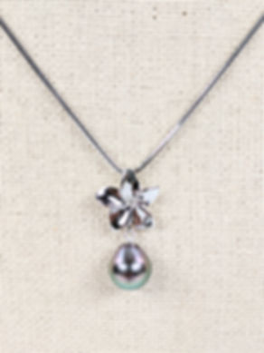 Premium Floating Tahitian Black Pearl Pendant Small Plumeria