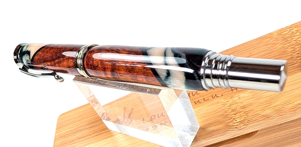 サムネイル： Premium Hawaiian Koa Italian Acrylic Designer Retro Fountain Pen (Pearl Green)