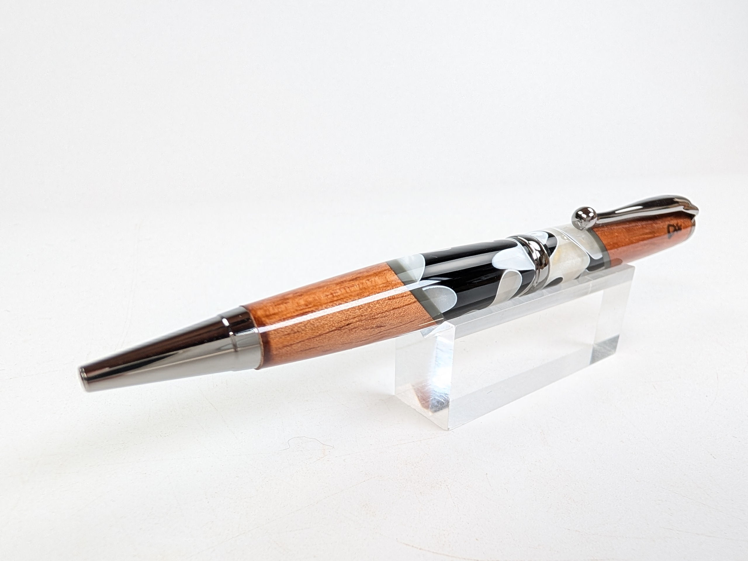 Hawaiian Koa Italian Acrylic Designer Slimline Ballpoint Pen (Black White)