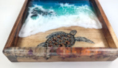 Koa and Resin Framed Turtle Print (Honu)