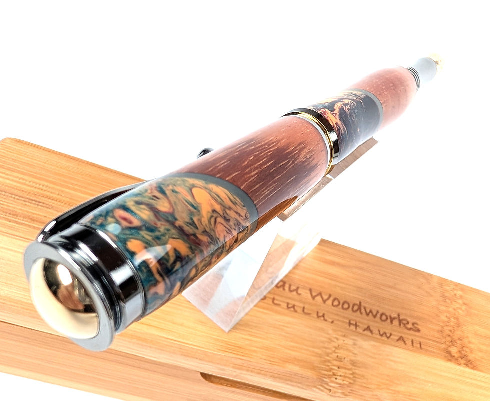 Thumbnail: Hawaiian Koa Surfboard Resin Opal Designer Retro Fountain Pen (Orange Blue)