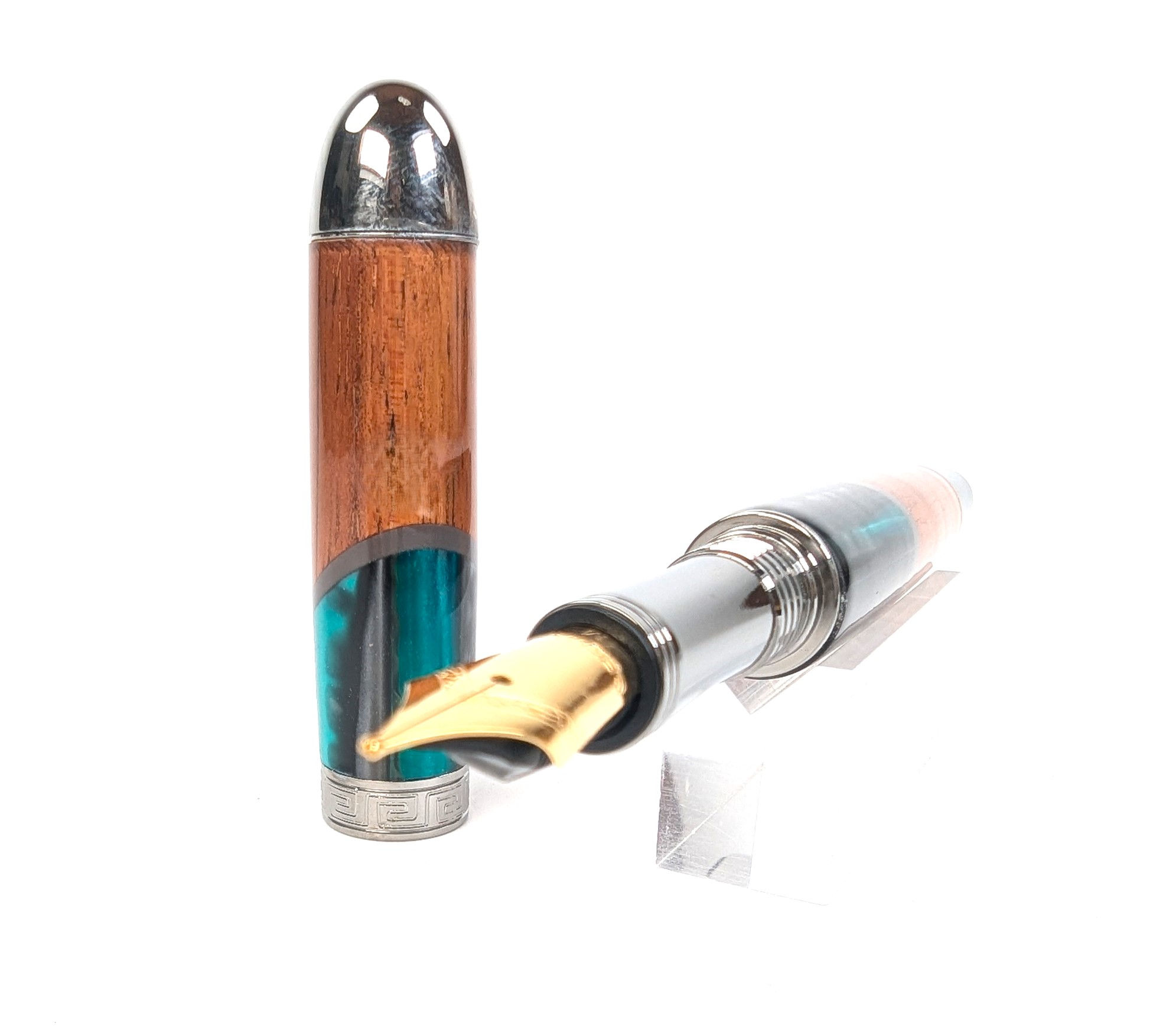 Hawaiian Koa Italian Acrylic Designer Mauna Fountain Pen (Green Black)