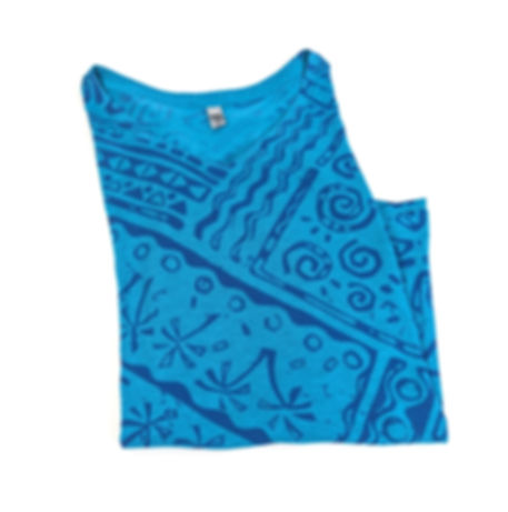 Hawaiian Screen Printed Women's Cotton V-neck Tunic Lg (Teal)