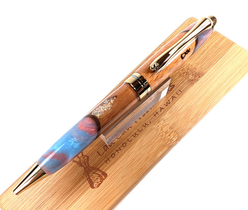 Hawaiian Koa Surfboard Resin Opal Designer Neopean Ballpoint (Blue