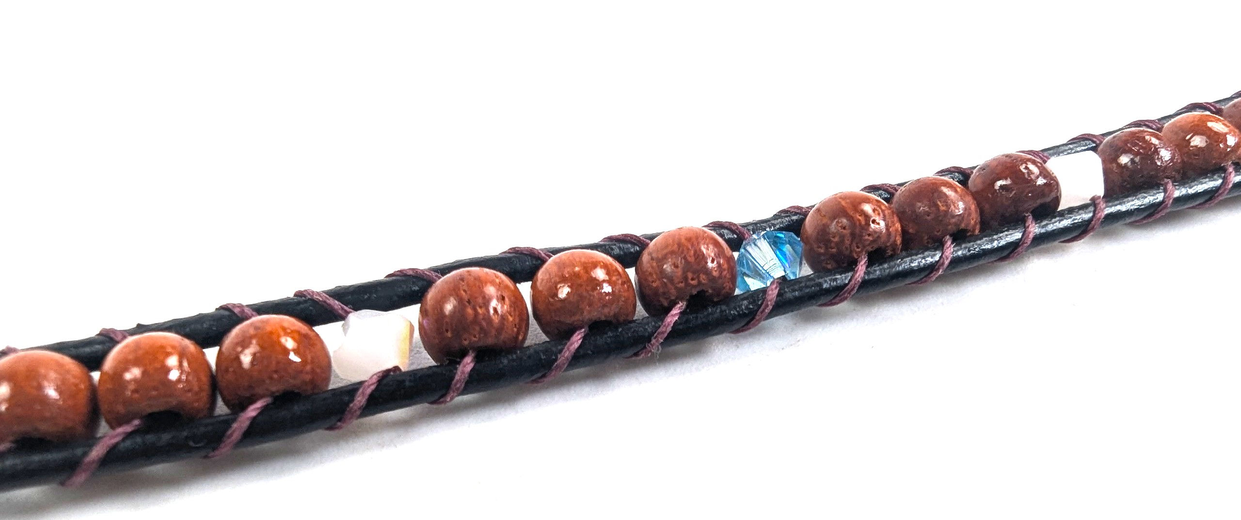 Adj Koa and Crystal Single Wrap Bracelet