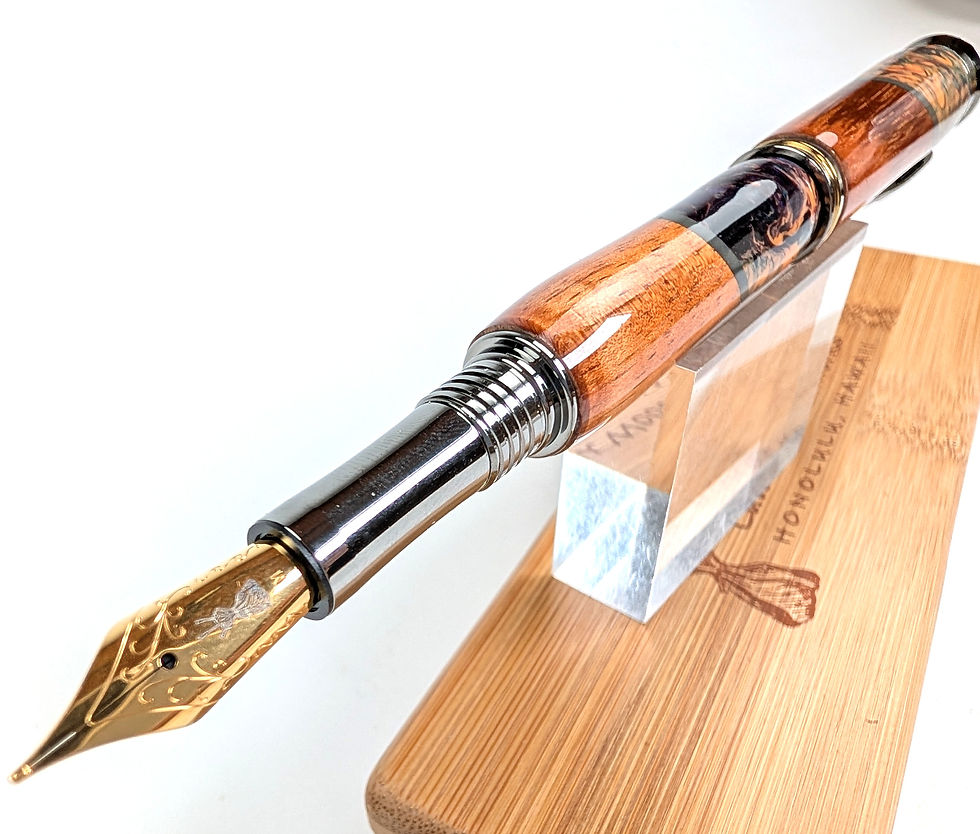 Thumbnail: Hawaiian Koa Surfboard Resin Opal Designer Retro Fountain Pen (Orange Blue)
