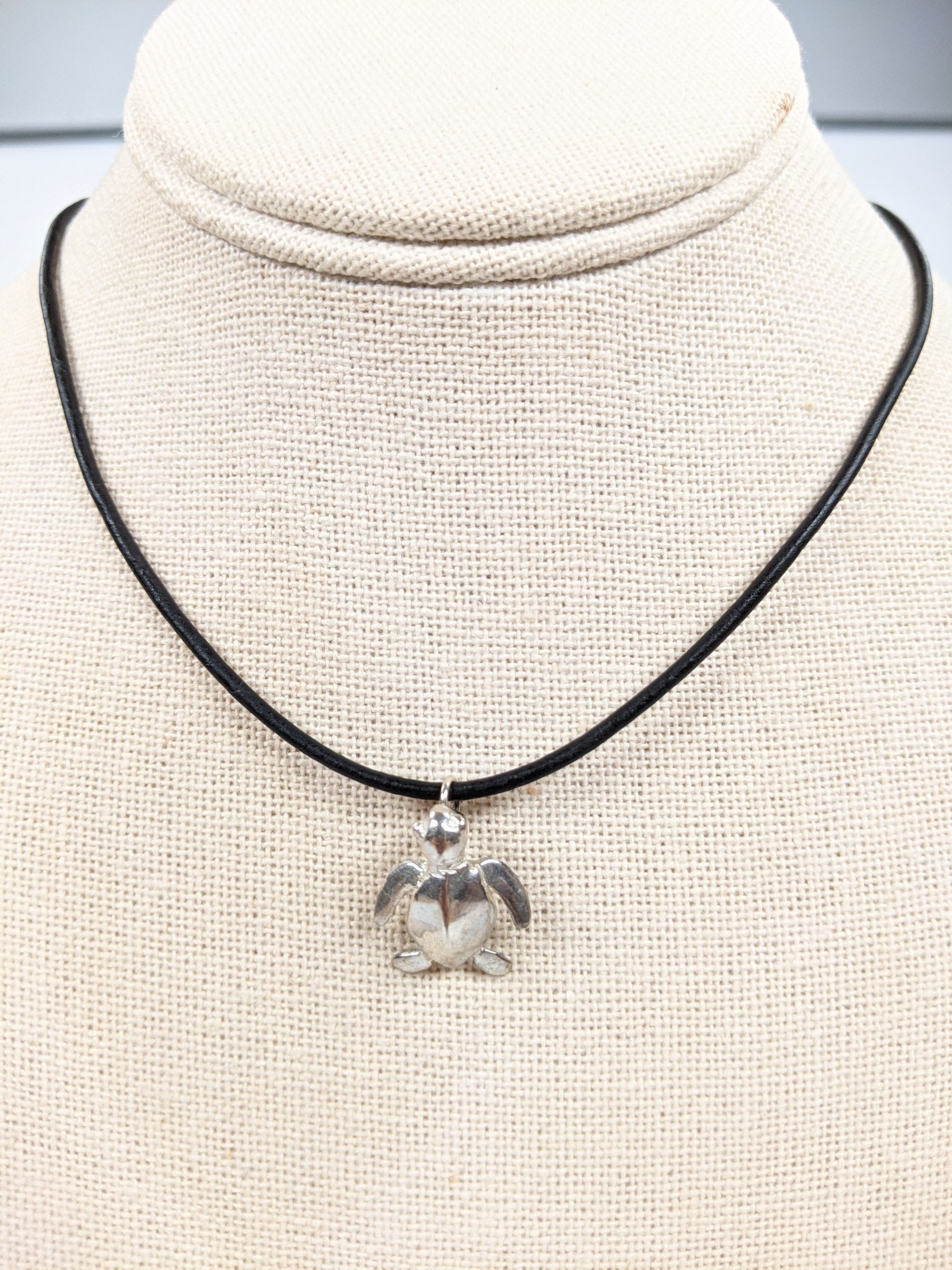 Solid Silver Turtle Necklace (leather)