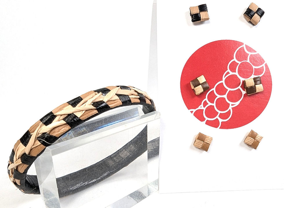 サムネイル： Hawaiian Lauhala Bracelet and Button Earrings