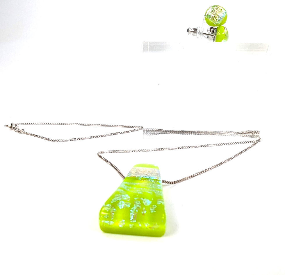 섬네일: Dichroic Glass Pendant and Earring Set (Yellow Green)1.5  17"chain