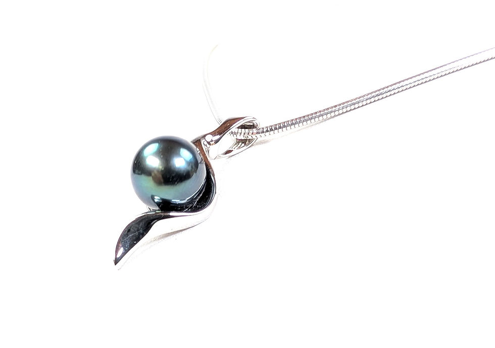 サムネイル： Premium Large Tahitian Black Blue Pearl Pendant Sterling Silver (#3)