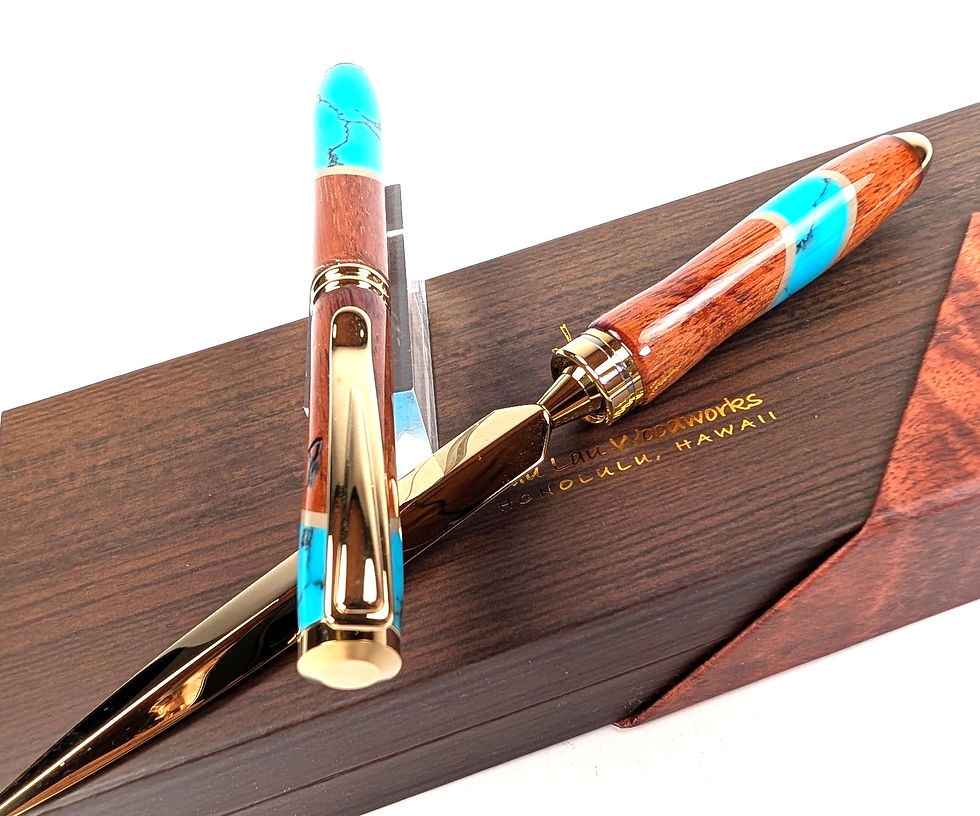 縮圖：Designer Hawaiian Koa Simplicity Ballpoint Pen and Letter Opener Set (turquoise)