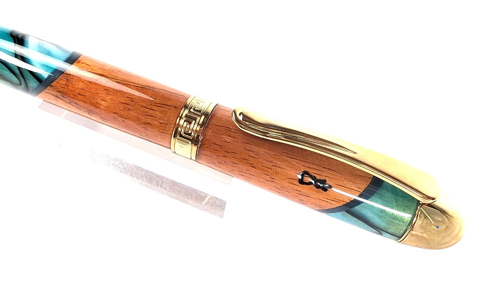 Thumbnail: Hawaiian Koa Italian Acrylic Designer Mauna Fountain Pen (Teal Black)