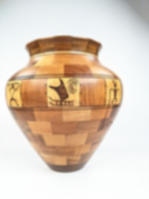 Segmented Koa, Mango, and Paduk Vessel with Design