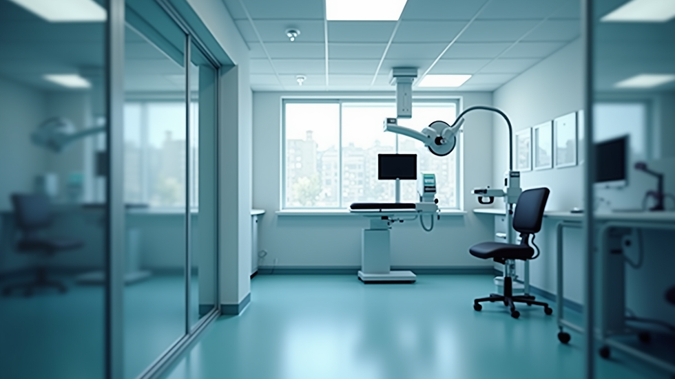 Eye-level view of a modern medical examination room with endoscopy equipment