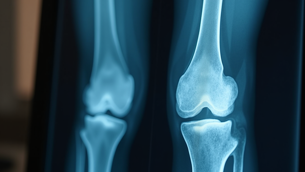 Close-up view of knee joint X-ray image on computer screen