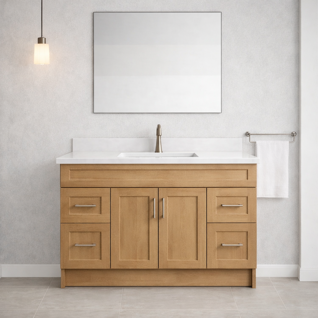 48" Liberty Shaker Ashleaf Solid Wood Vanity with Countertop and Undermo