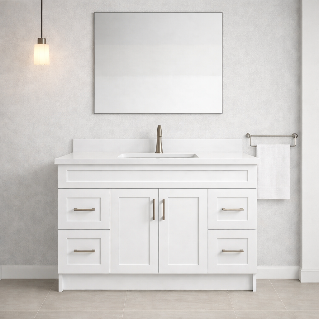 48" Shaker White Vanity with Countertop and Undermount Sink