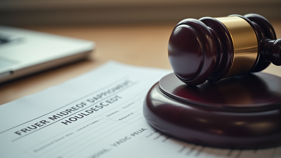 Close-up view of legal documents and a gavel